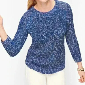 Talbots Curved Hem crew neck Sweater medium blue/multi